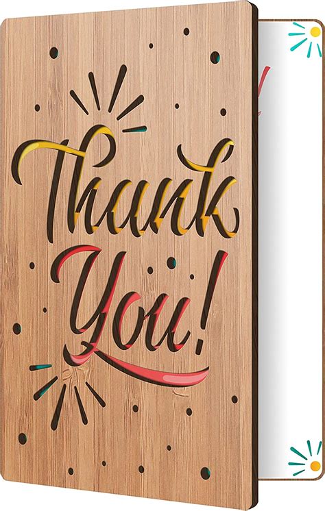 Thank You Card Real Bamboo Wood Greeting Card With Fun Confetti Thank