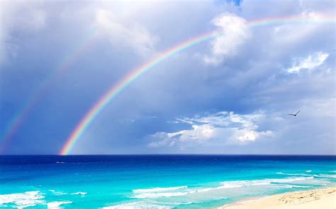 Hd Wallpaper Double Rainbow Over Beach 2014 Hd Desktop Wallpape