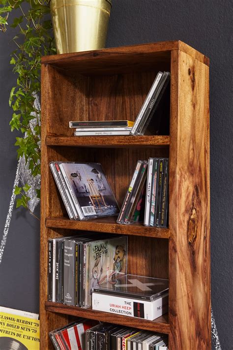 Cd Shelf Solid Wood Sheesham Standing Shelving 90 Cm High Cd Storage