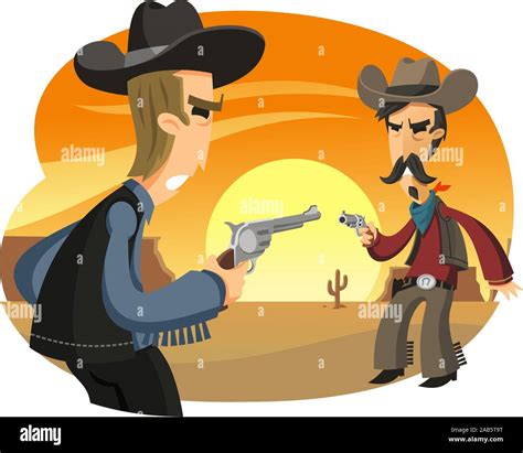 Cowboy Duel At Sunset Shootout Stock Vector Image And Art Alamy