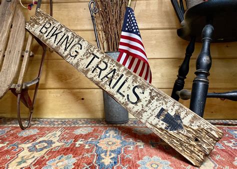 Rustic Biking Trails Sign Log Cabin Sign Lodge Sign Etsy