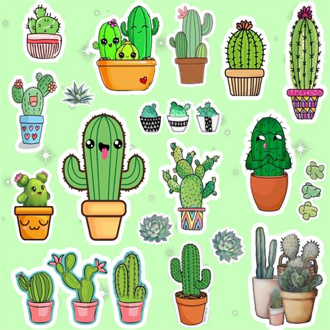 Cute Cactus Stickers For Scrapbooking And Bullet Journaling