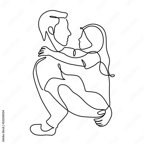 father carrying daughter line art vector illustration stock illustration adobe stock