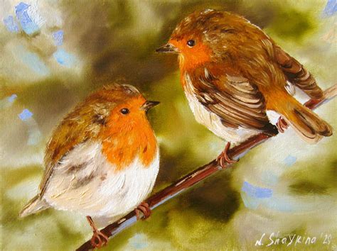 Robin Birds Painting Original Oil Canvas Art Small Painting Etsy