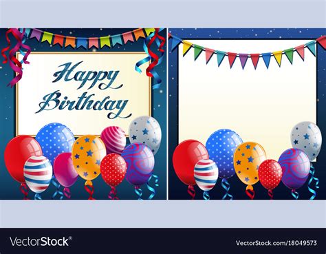 Happy Birthday Card Template With Blue Border And Vector Image