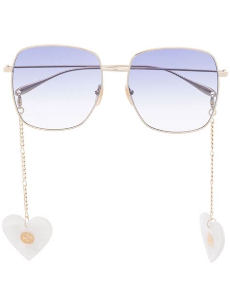 gucci eyewear heart pedant square frame sunglasses farfetch