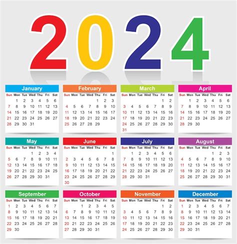 Diseño De Calendario De 2024 Con Vectores Libres Y Coloridos Vector