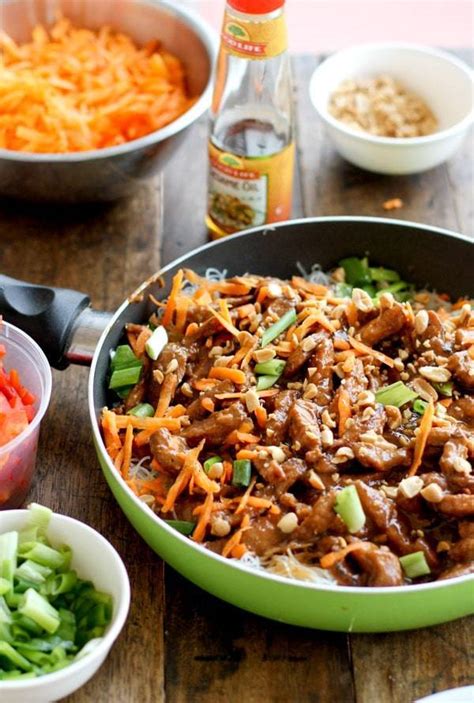 Hoisin Pork With Rice Noodles Recipe Pinch Of Yum