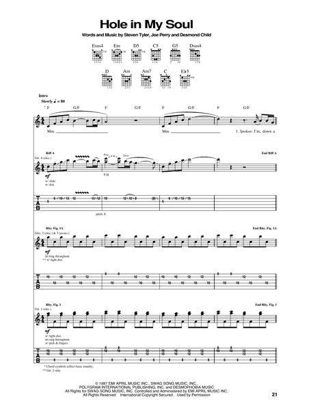 Download Aerosmith Hole In My Soul Sheet Music And Pdf Chords Guitar