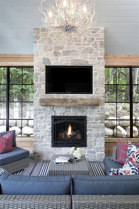 screened  porch stone fireplace screened  porch natural stone