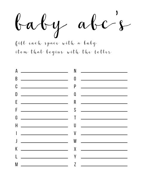 Baby Shower Games Printable Sheets
