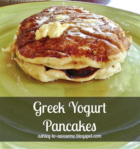 Add blueberries or chocolate chips to the pancake batter. Greek Yogurt Pancakes | From Ashley to Awesome