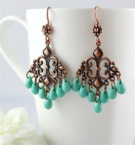Items Similar To Turquoise Copper Chandelier Earrings Green Turquoise