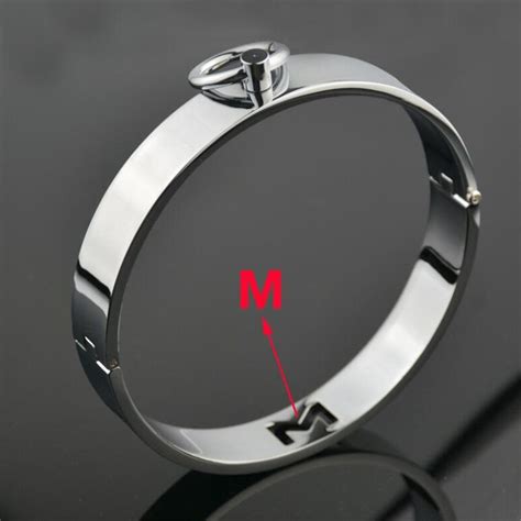 Stainless Steel Flat Neck Collar M Hollow Out Choking Ring Slave Fetish