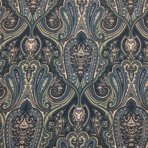 Blue Paisley Inspired Jersey Cotton Knit Fabric 12 Yard Out Etsy
