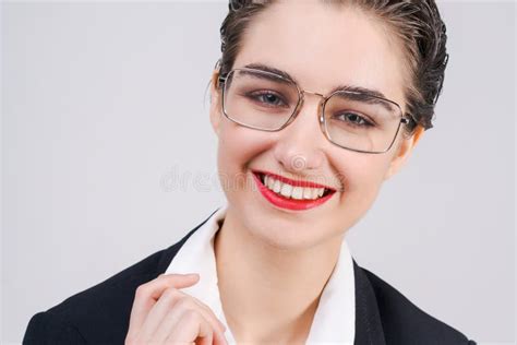 Close Up Portrait Young Business Woman Who Looks Happy And Confident