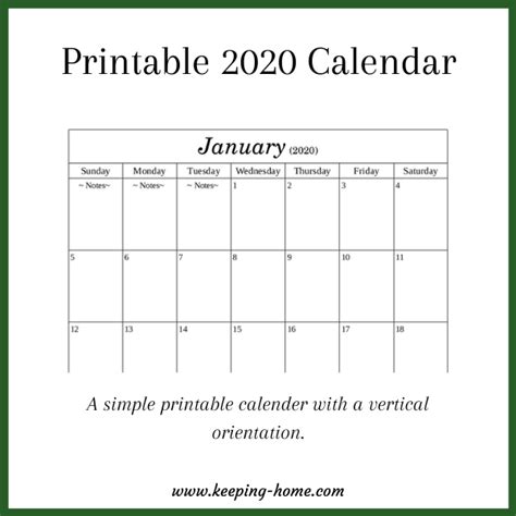 Printable 2020 Calendar Keeping Home