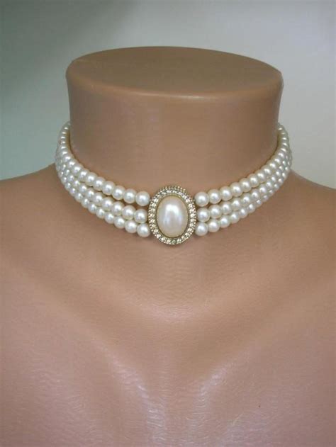 Vintage Pearl Choker 3 Strand Pearl Choker Bridal Pearls Vintage