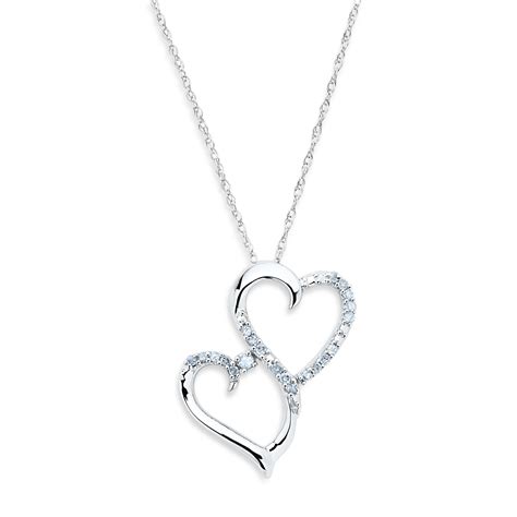 110 Cttw 10k White Gold Diamond Double Heart Pendant Necklace