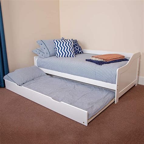 Wido White Wooden Bed 3ft Single Day Bed With Pull Out Under Bed Mattress Under Trundle Amazon