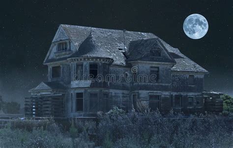 Haunted House In The Moonlight At Night Stock Photo Image Of Cold