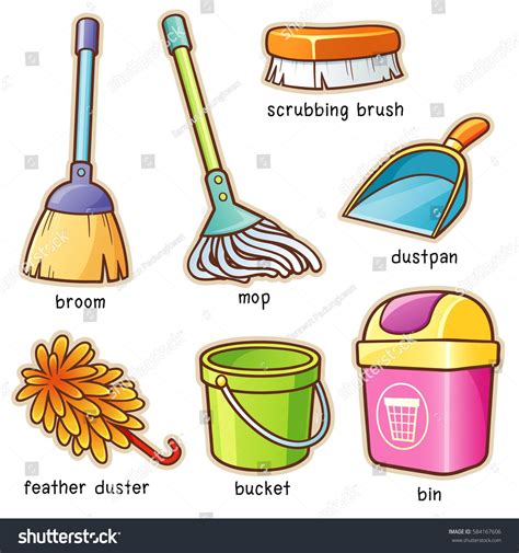 Vector Illustration Of Cartoon Cleaning Supplier Vocabulary Learning
