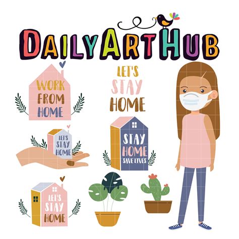 Lets Stay Home Illustration Clip Art Set Daily Art Hub
