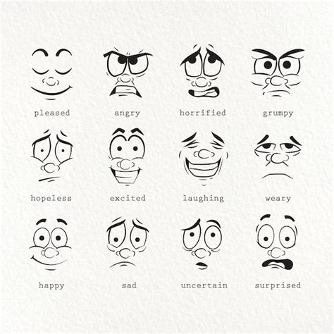 Facial Expressions 12 Various Cartoon Style Facial Etsy Australia