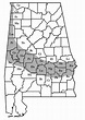 Generalized map of the Alabama Black Belt. The shaded area represents ...