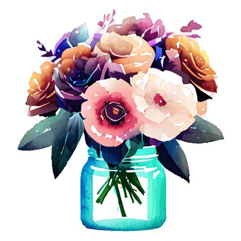 Watercolor Flower Bouquet In Jar Creative Fabrica