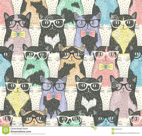 See more ideas about pattern, hipster pattern, pattern design. Seamless Pattern With Hipster Cute Cats Stock Vector ...