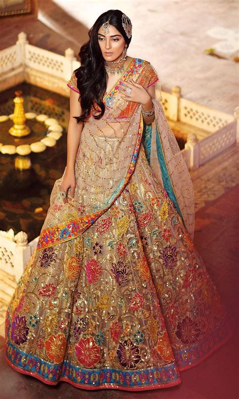 Fawn Color Wedding Lehenga With Multicolor Embroidery Bridal Dress Design Indian Wedding