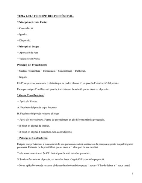 Tema 1 Els Principis Del ProcÉs Civil Principis Referents Parts