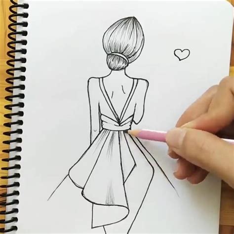 How To Draw A Girl Back Side With Beautiful Dress Beautiful Draw