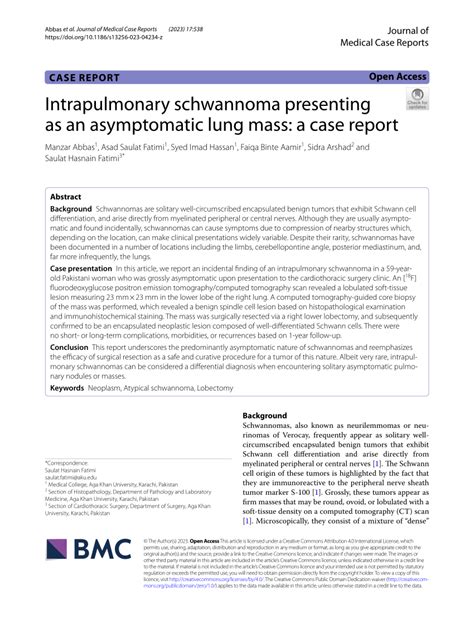 PDF Intrapulmonary Schwannoma Presenting As An Asymptomatic Lung Mass A Case Report