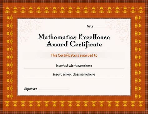 Math Certificate Template Excellence Award Honoring The Best In