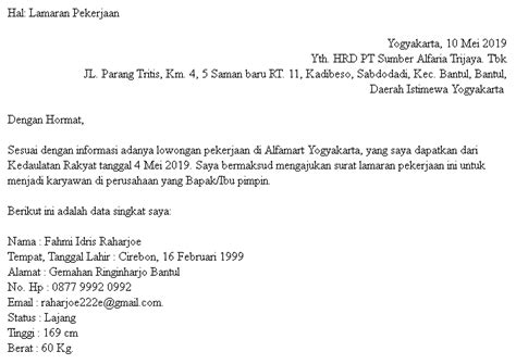 Contoh surat lamaran kerja di alfamart. Contoh Surat Lamaran Pekerjaan di Alfamart yang Baik dan Benar