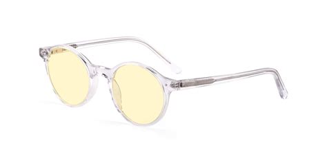 clear narrow acetate round tinted sunglasses with light yellow sunwear lenses 17519
