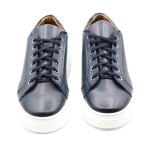 Mens Low Leather Black Blue Sneakers Stylish Sports Sneakers Ebay