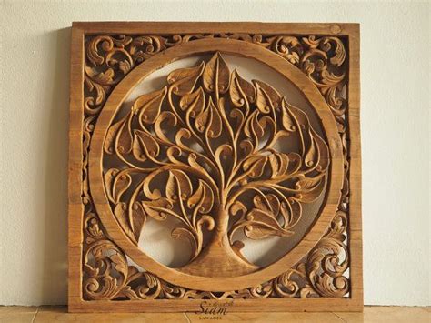 Tree Of Life Hand Carved Wall Art Panel Natural Teak Carved Wood