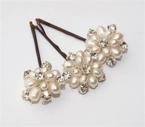 Emily Ivory Pearl And Crystal Hair Pins Set Of Three By Jewellery Made