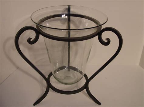 Large 13 3 4 Tall Hand Blown Glass Candle Urn Flower Vase Wrought Iron