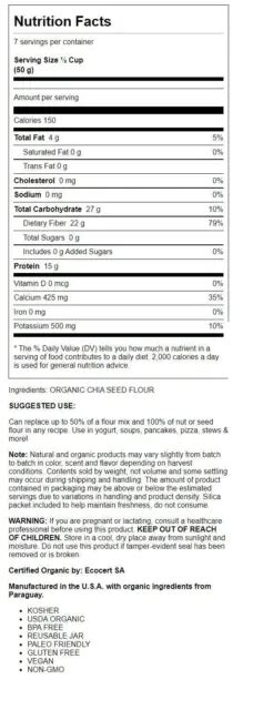 Bareorganics Organic Chia Seed Flour Oz Pwdr Picclick