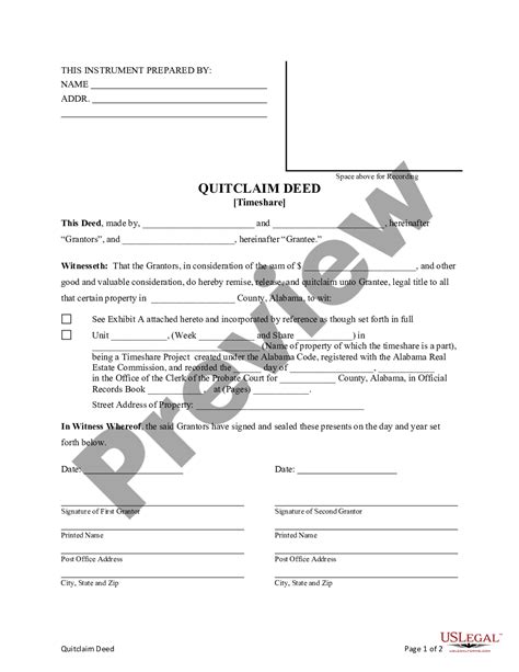 Alabama Quitclaim Deed For A Timeshare Al Deed For Us Legal Forms