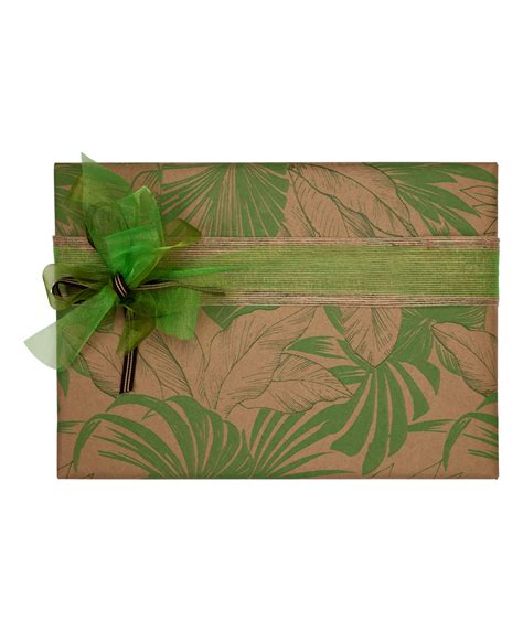 Printed Kraft Wrapping Paper Tropical Green Ribbon And Blues