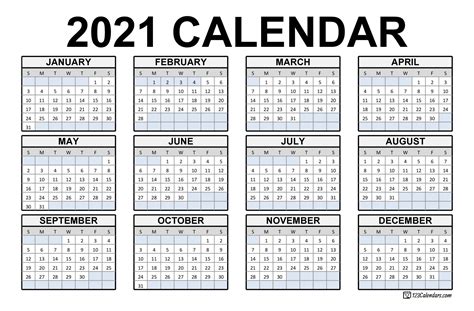 Calendar Of Just Weekends For 2021 Calendar Printables Free Templates