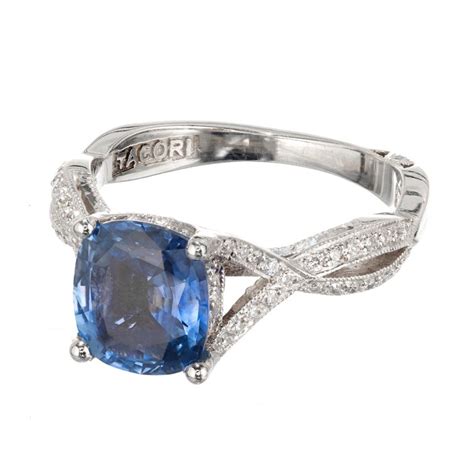 Tacori dantela princess cut bloom with split shank. Tacori 2.07 Carat GIA Certified Sapphire Diamond Platinum Engagement Ring For Sale at 1stdibs