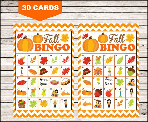 Fall Autumn Bingo Game Printable 30 Different Cards Etsy