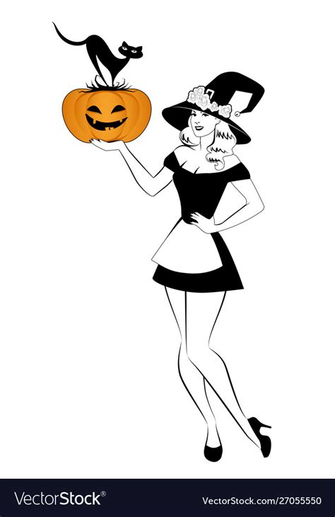 beautiful retro pinup style witch holding vector image
