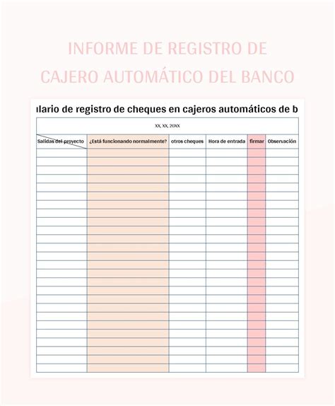 Plantilla De Excel Formulario De Registro De Cheques En Cajeros